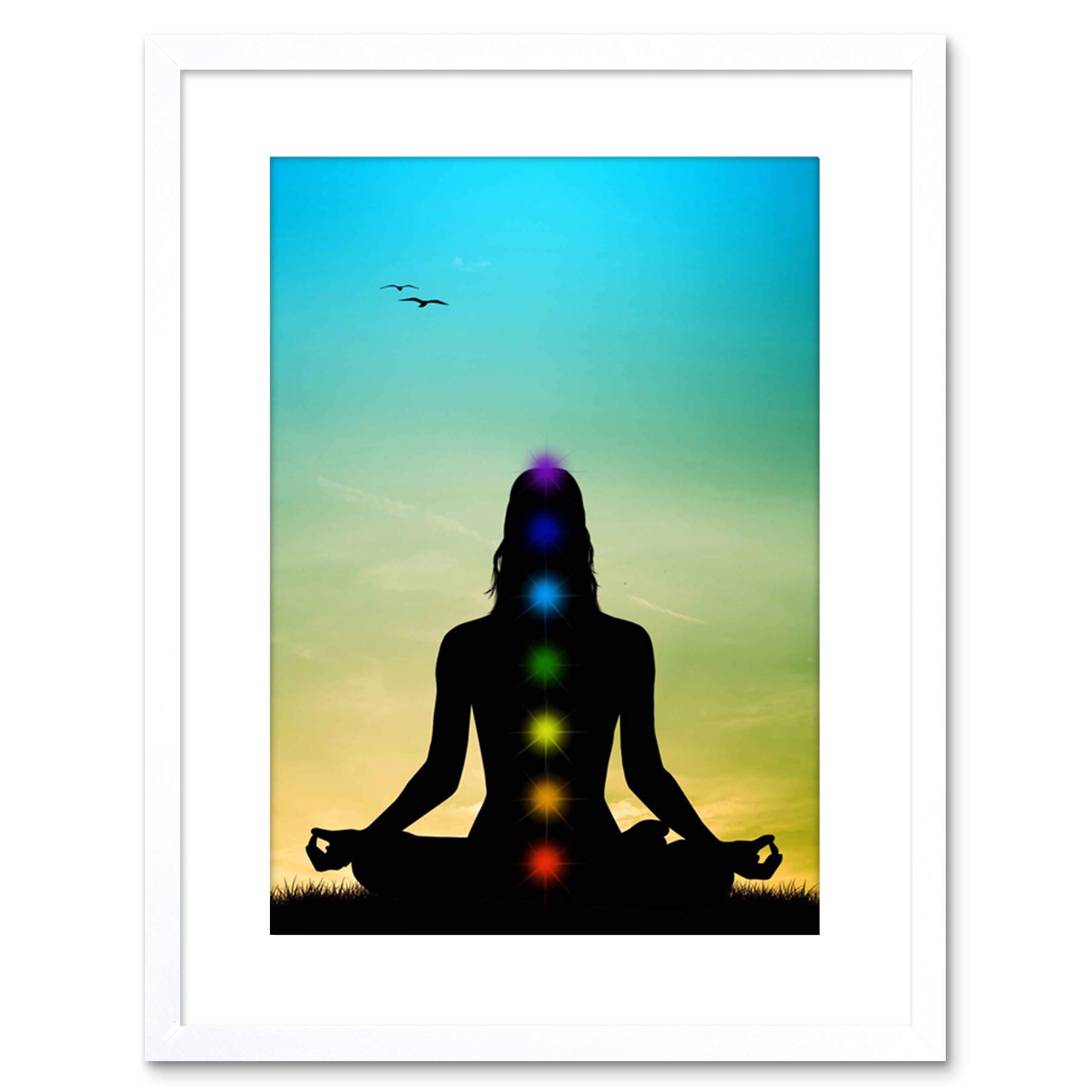 Wee Blue Coo PAINTING ILLUSTRATION BUDDHIST LOTUS CHAKRAS MEDITATION FRAMED PRINT F97X4661