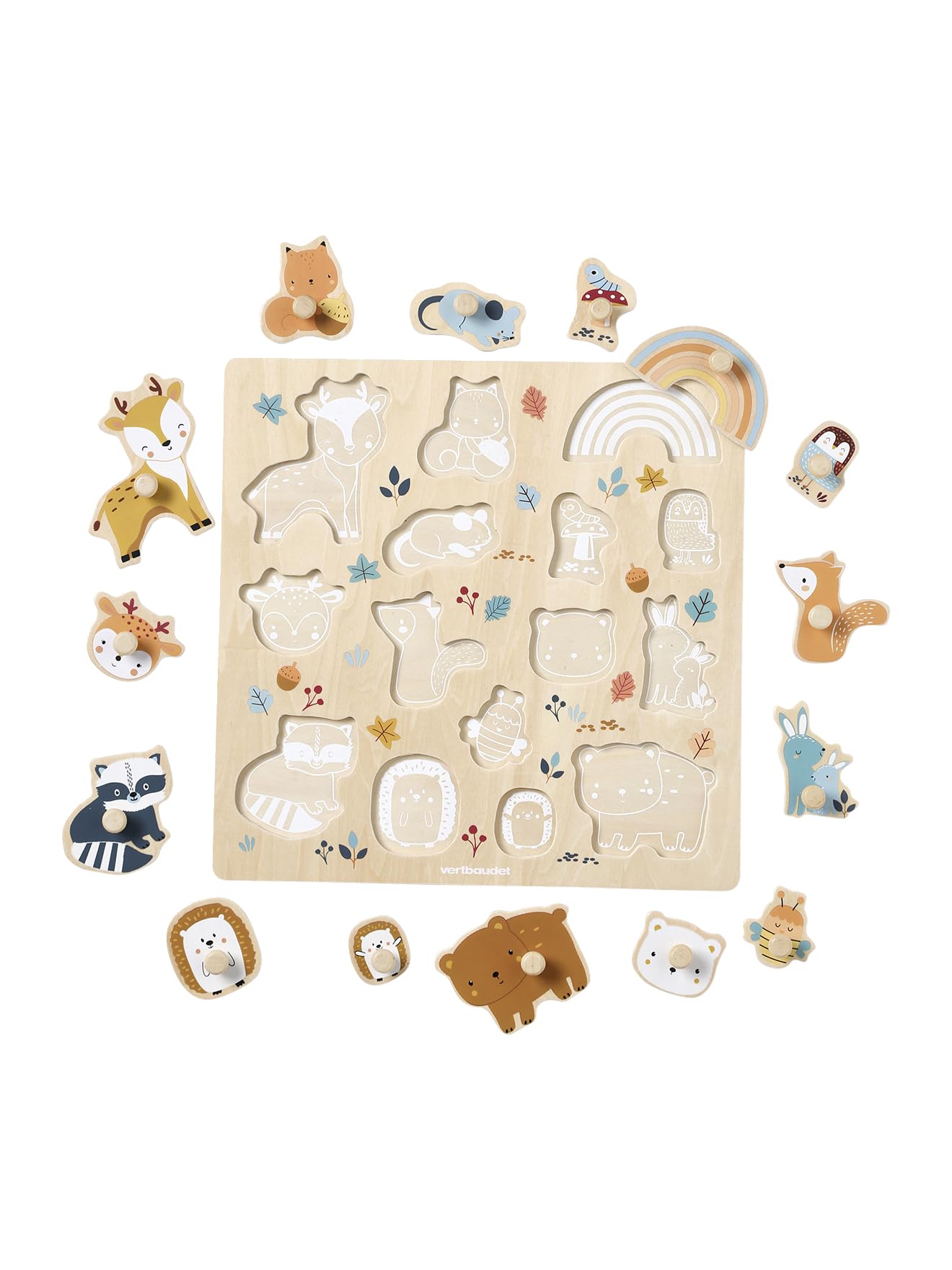 VERTBAUDET Puzzle Knopf Freunde des Waldes aus Holz, FSC®, Orange, TU