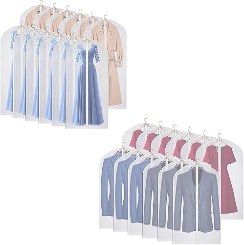 Kntiwiwo Juego de 24 bolsas de ropa transparentes para almacenamiento, a prueba de polvo, con cremallera para trajes, abrigos, vestidos, armario,