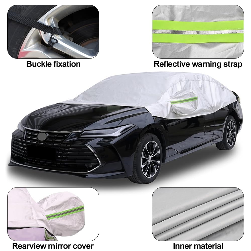XIMINZ Half Car Cover for Sedan - Thin Lightweight Waterproof Sunshade Rain Snow Dust Outdoor Protector Top Cover — view 3