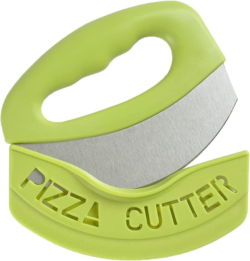 Mezzaluna Mincing Chopper Easy Grip Pizza Cutter and Salad Chopper, Quick Rocking n Chopping Meat, Herbs and Salads,Green Mezzaluna Mincing Chopper Easy Grip Pizza Cutter and Salad Chopper, Quick Rocking n Chopping Meat, Herbs and Salads,Green