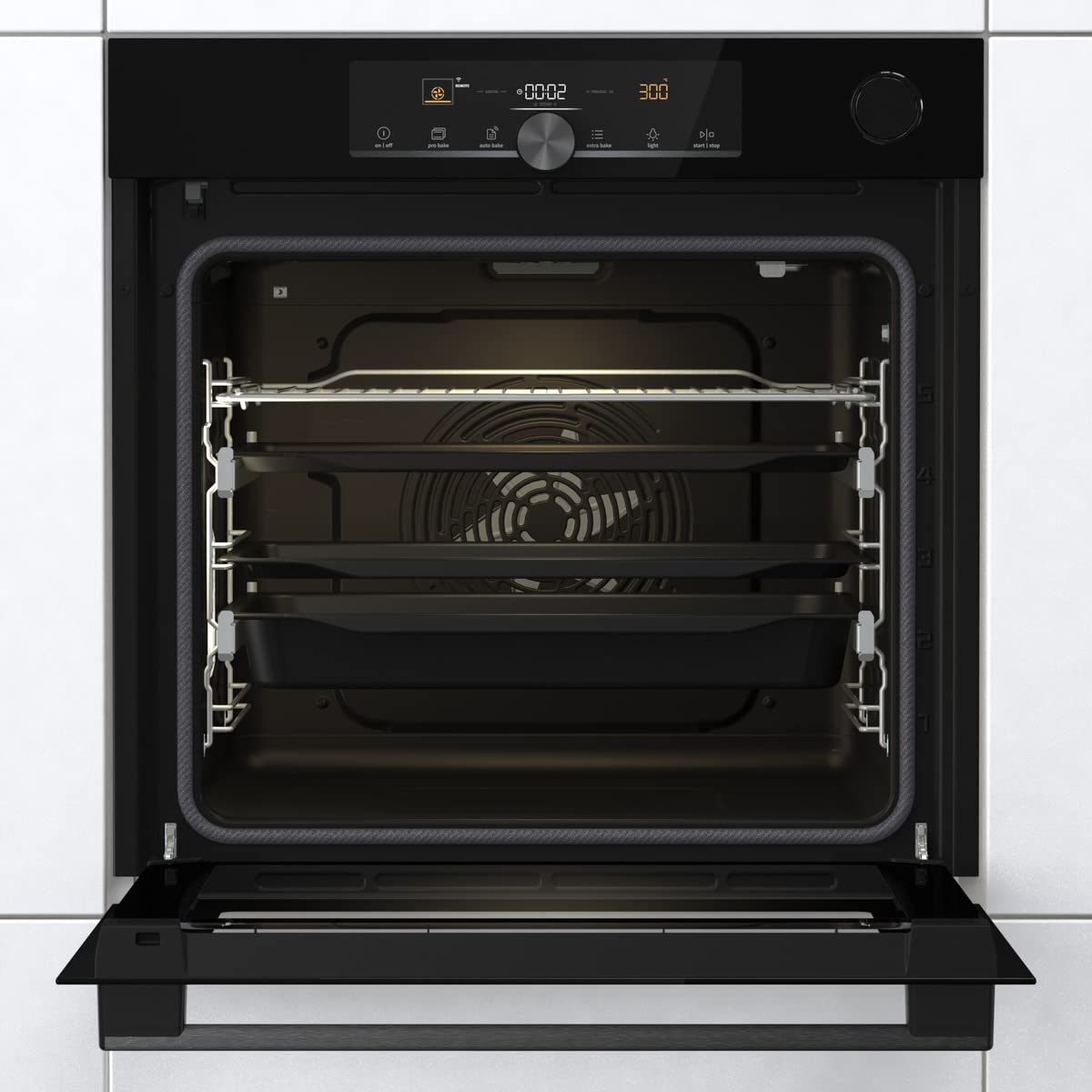 Gorenje OptiBake Advanced BPSA 6747 A08BGWI Einbau-Backofen/Wifi Connected / 77L / Heißluft/Pyrolyse/AutoBake/Touch Bedienung/Bratenthermometer/SteamAssist/PizzaMode 300°C/schwarz