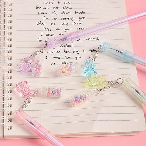 Miniatura 3 de 1 bolígrafo kawaii con dije de oso y tinta de gel, punta fina, color negro, para diario, escritura, dibujo (margarita al azar, 1 unidad)