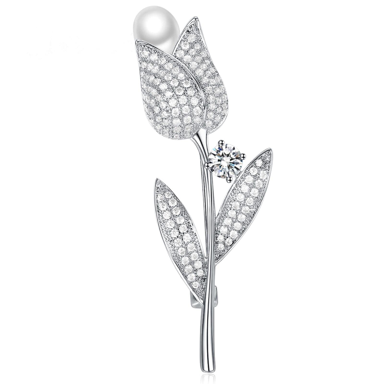 Spilla e spille con fiori di tulipano per le donne Gioielli di moda con perle Spille per banchetti Spille di stoffa Regali di Natale