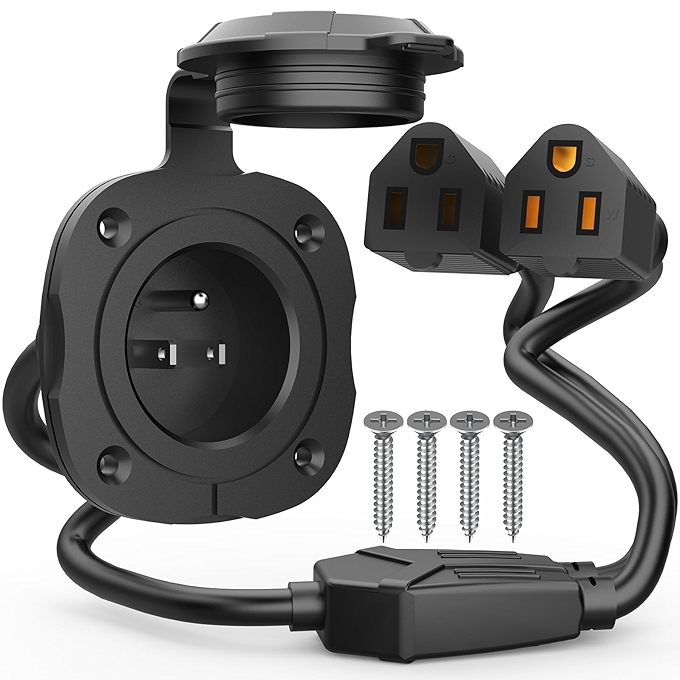 PAULINN 15 Amp AC Power Inlet Port with Integrated Extension Cord