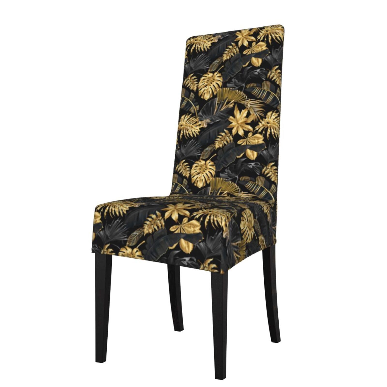 LKYMOH Gold Black Tropical Leaves, Chair Covers Stretch Chair Slipcovers for Dining Room, for Party Pet Protection Universal Fit Soft Polyester