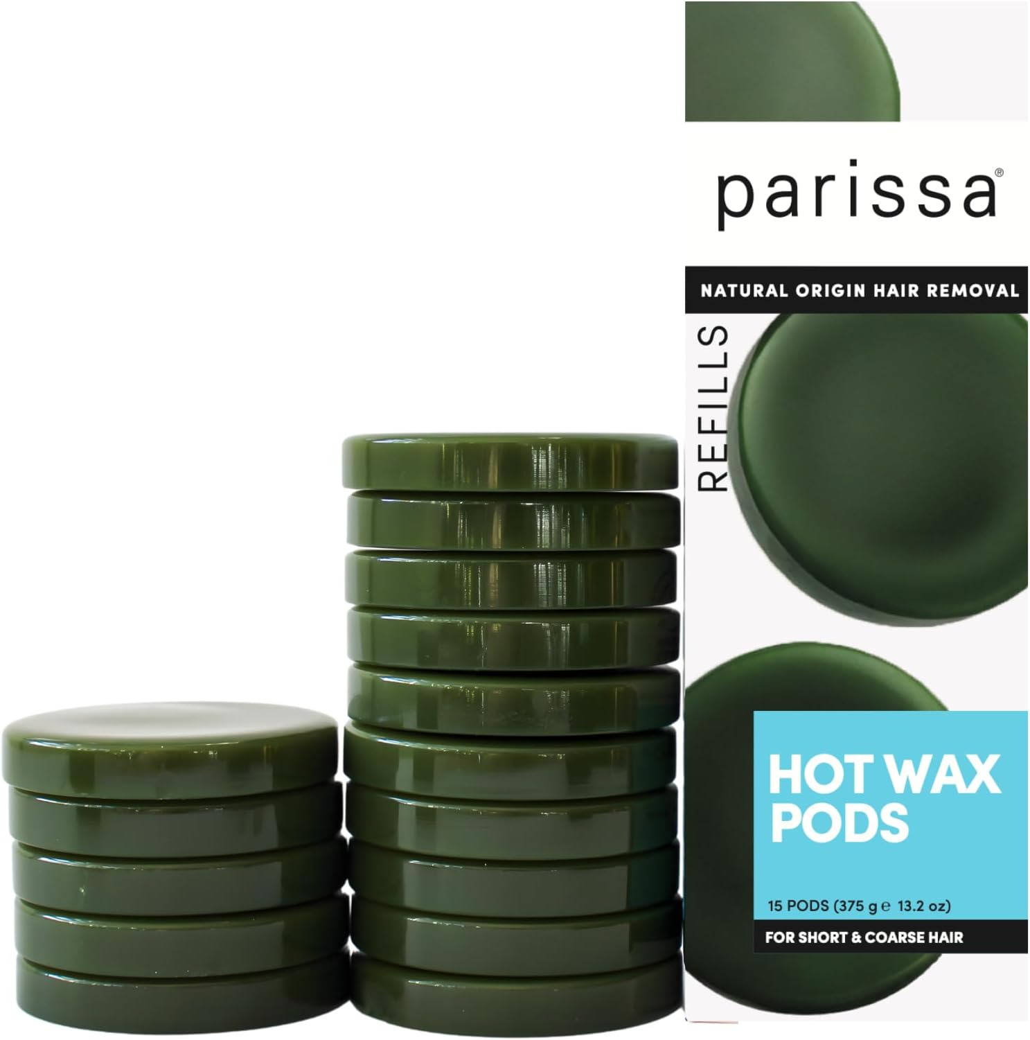 Hard Wax Refill Pods |15 Pods (13.2 Oz) | No-Strip Hot Wax with Natural Beeswax, Salon-Strength for Brazilian, Bikini & Facial Hair Removal | For Sensitive Skin, Chin, Upper Lip & Face