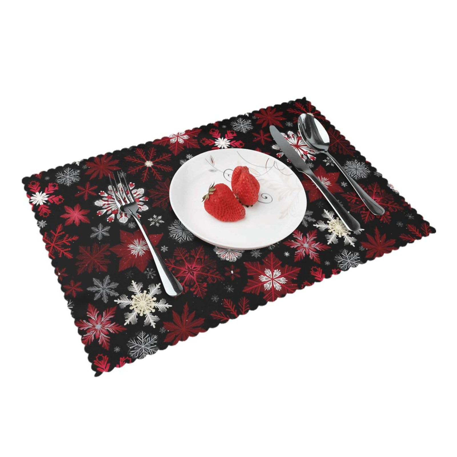 Red White Snowflake Pattern Placemats Set of 4 Print Table Mats Place Mats Table Decor for Kitchen Dining 12X18 in