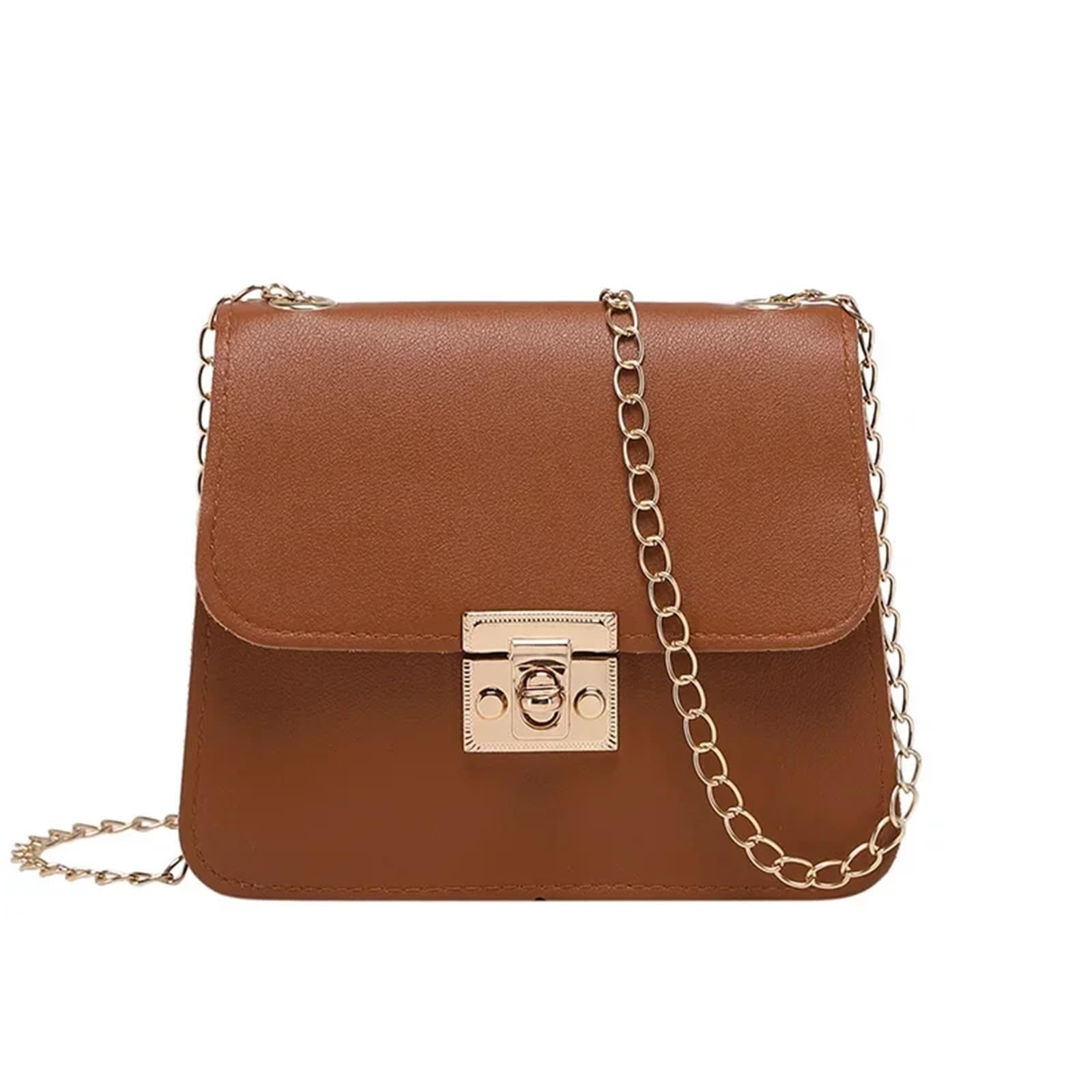 Bolsos de Mujer Bolso de Hombro con Cadena Color sólido Mini Bolso con Solapa Bandolera de Mensajero Bolsos de Mano y Bolsos de Mano Adecuado para Viajar, Fiesta, Trabajo(Brown)