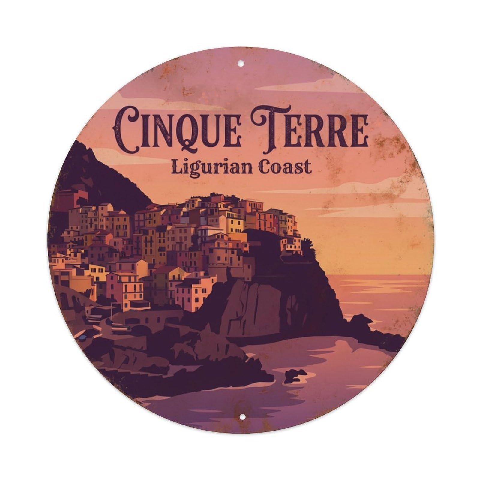 Vintage Travel Cinque Terre Italy Memento Metal Tin Sign