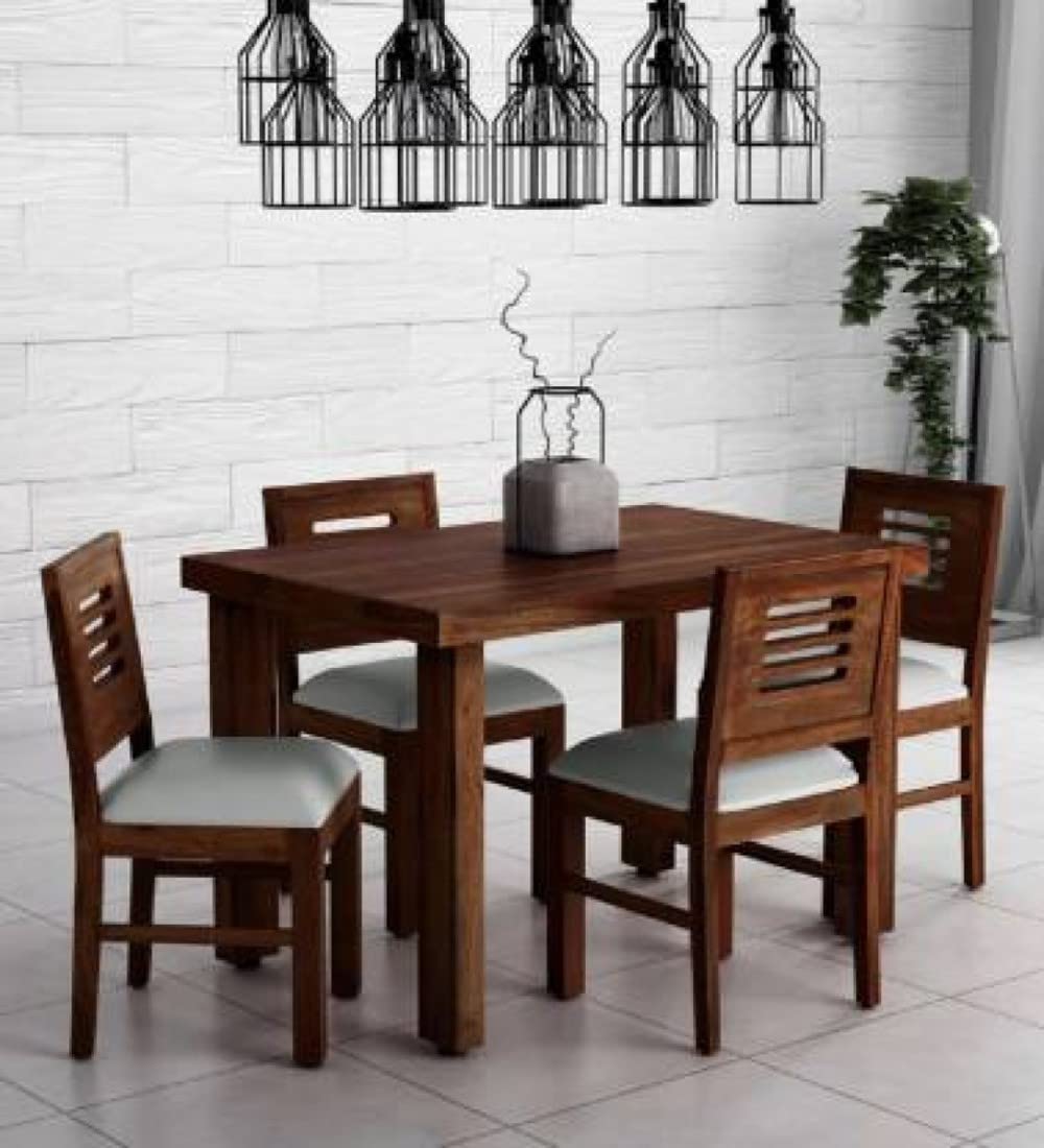 VK Furniture Sheesham Solid Wood 4 Seater Dining Table Set of Four with 4 Cushion Chairs for Dinner Hall Kitchen Living Room Home Office Restaurant |L45 X W30 X H30|Warm Chestnut