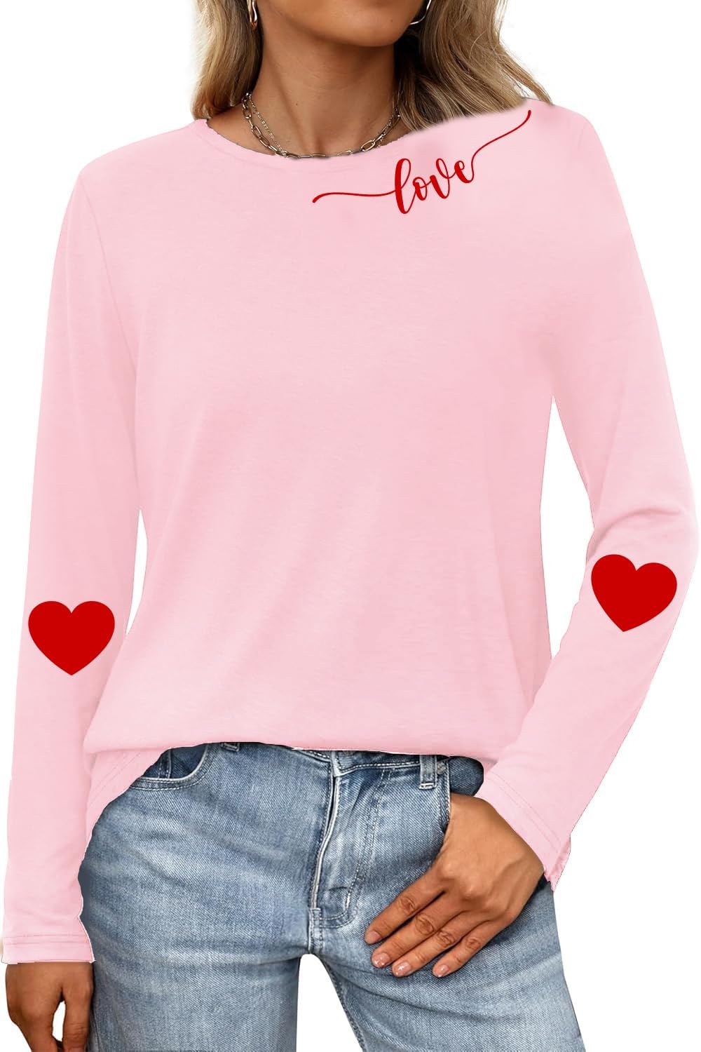 Women's Valentine's Day Shirt Valentine Love Heart Long Sleeve T-Shirt Lover Girlfriend Tops