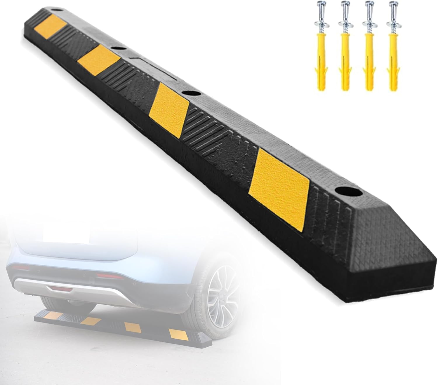 STARSIGNS 4 Pack Rubber Parking Curbs 72 Inch Heavy Duty Parking Stopper for Garage and Driveway for Cars and Trucks Durable Parking Lot Bumper(4 Pack)