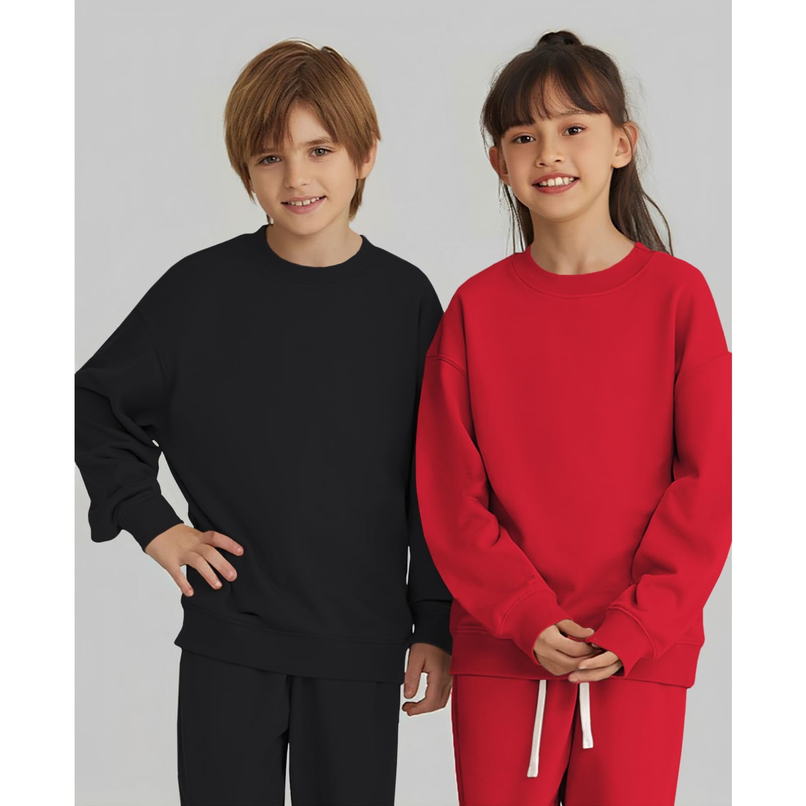 MODNTOGA Conjunto de sudadera lisa para niños grandes, 2 piezas, sudadera y pantalones deportivos para niños y niñas, ropa deportiva para otoño e invierno