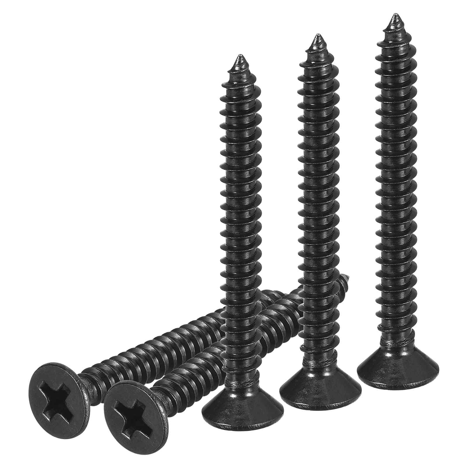 DTGN 100Pcs #8x1-1/2" Flat Head Wood Screws, 304 Stainless Steel Phillips Self Tapping Screws - Good for Woodworking, Furniture - Black