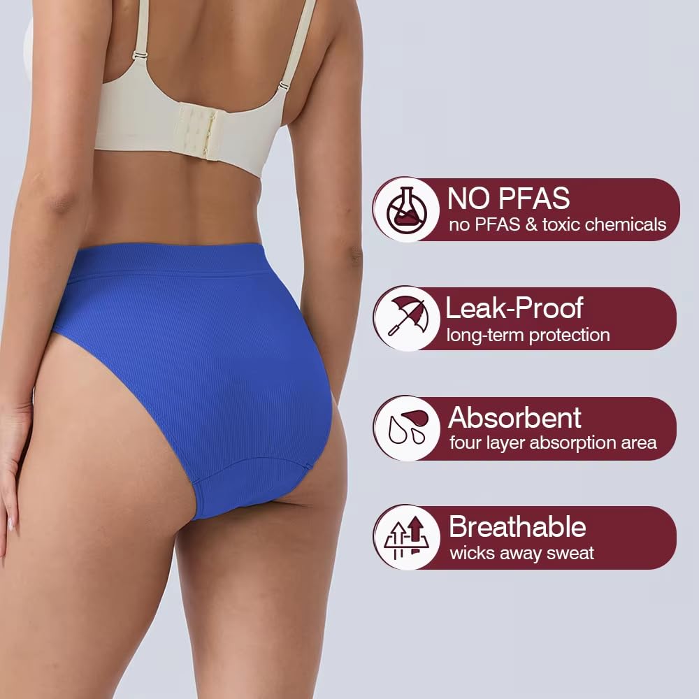 4Er-Pack Periodenhosen für Starke Blutungen Menstruations-Slips aus Baumwolle Saugfähige Postpartum-Höschen für Teenager-Mädchen auslaufsichere Unterwäsche Atmungsaktive Unterhosen Mehrfar