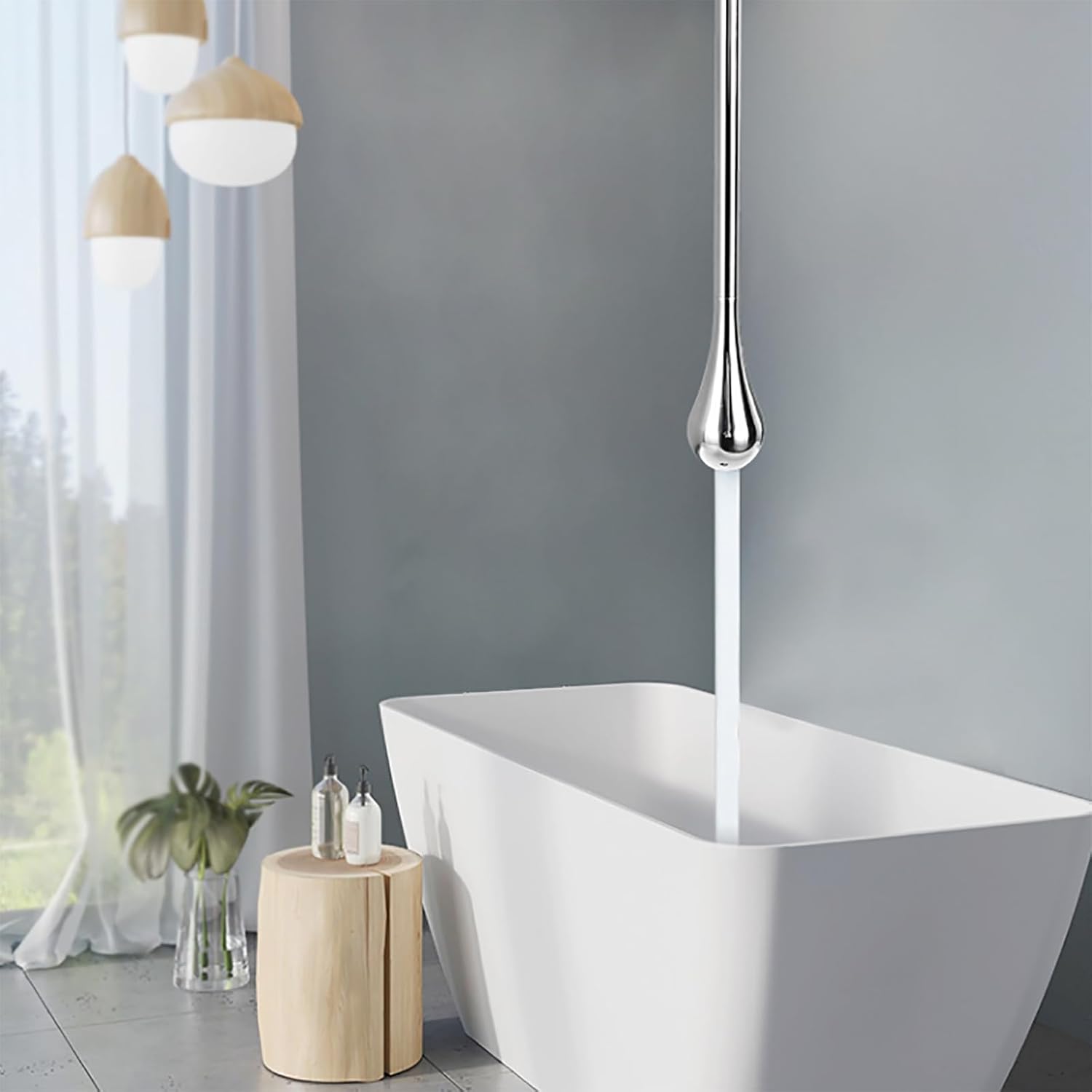 Ceiling Mounted Bathroom Faucet,Wall Mounted Bathroom Sink Hanging Faucet,Hot and Cold Brass Bathtub Faucets for Bathroom Vanity Hotel Commercial Basin (Wall Switch, Silver)