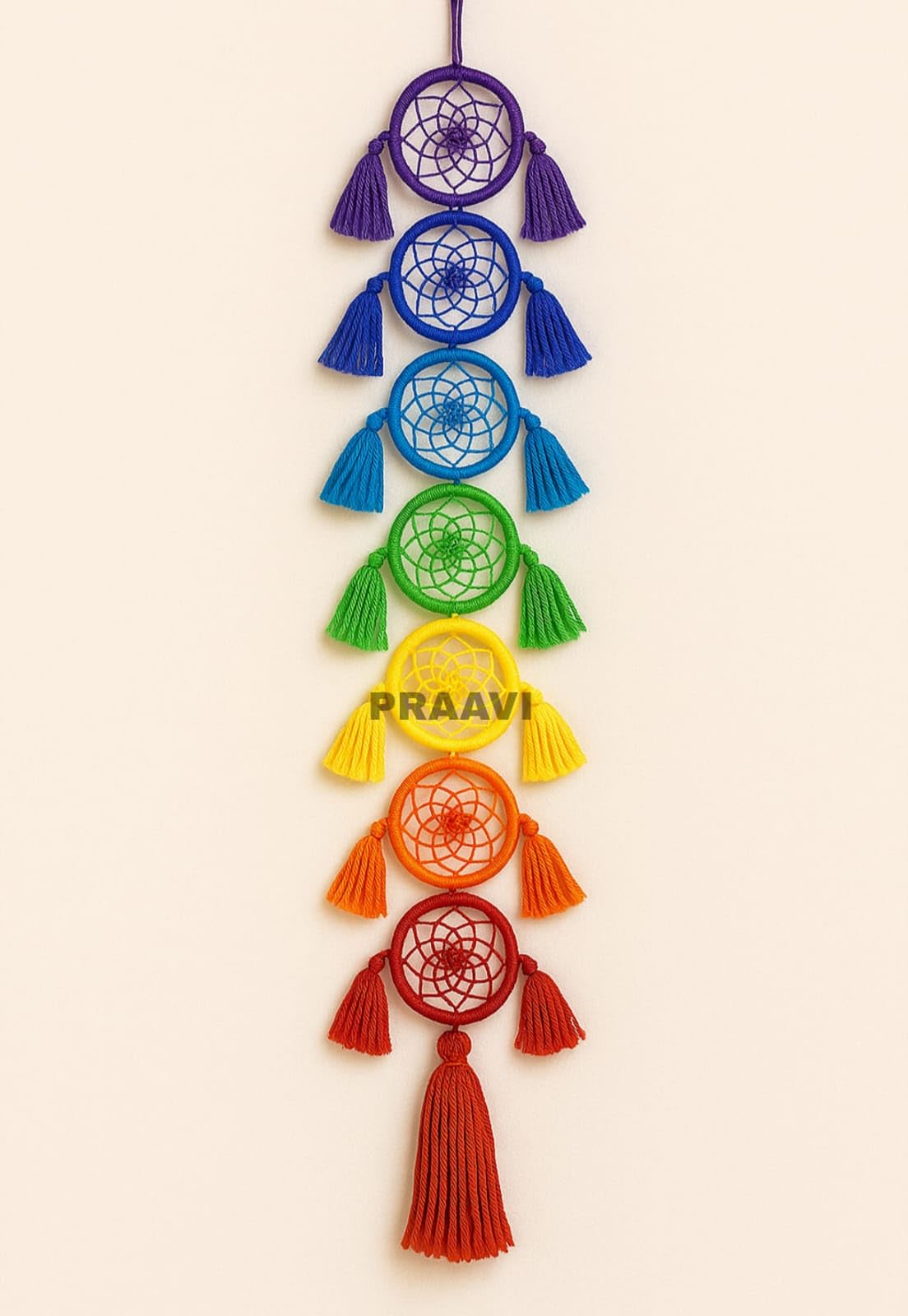 Handmade 7-Ring Rainbow Dream Catcher Wall Hanging – 80 cm Multicolor Boho Home Décor for Bedroom, Living Room, Meditation Space & Kids Room | Vibrant Tassel Wall Art-picture-46