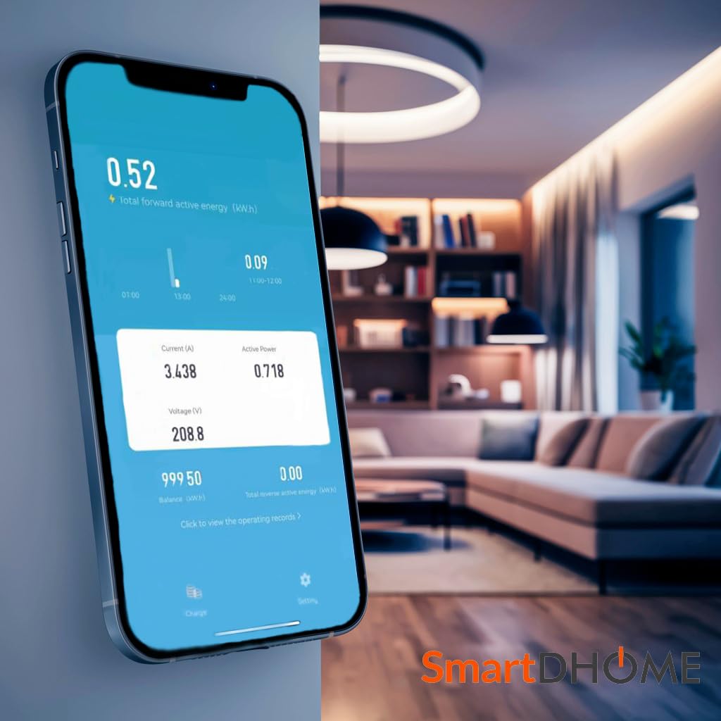 SmartDHOME Misuratore di Energia Wi-Fi intelligente, monitoraggio consumo casa e produzione fotovoltaica, gestione da remoto con app Smart Life, allarmi sovraccarico potenza (Monofase)