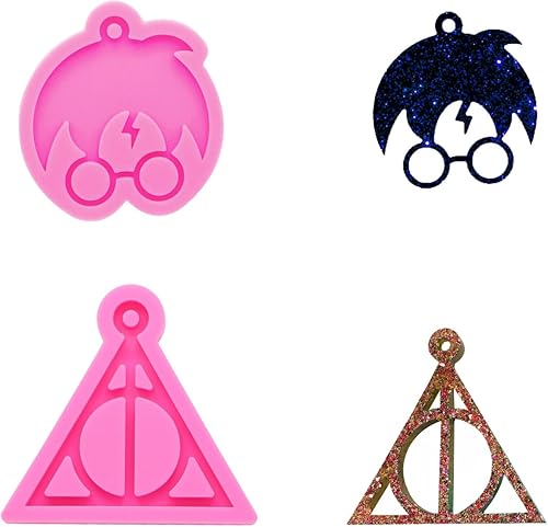 Brillante Deathly Hallows Harry Logo Sign Anime Magic Boy Head Shape Llavero Silicona Molde Agujero Etiqueta de Equipaje Colgante de Cristal Fondant