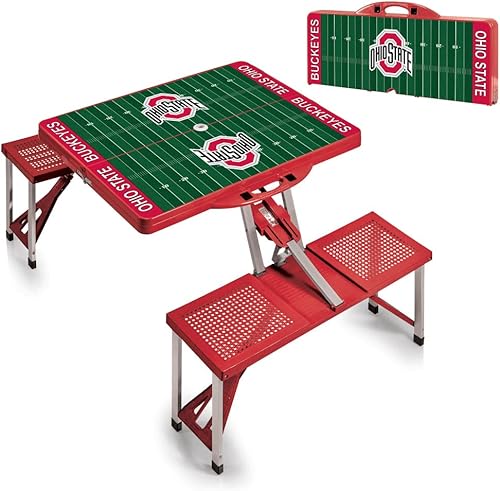 Miniatura 6 de PICNIC TIME NCAA Ohio State Buckeyes - Mesa de picnic plegable para campo de fútbol, mesa de campamento para exteriores con agujero para paraguas,