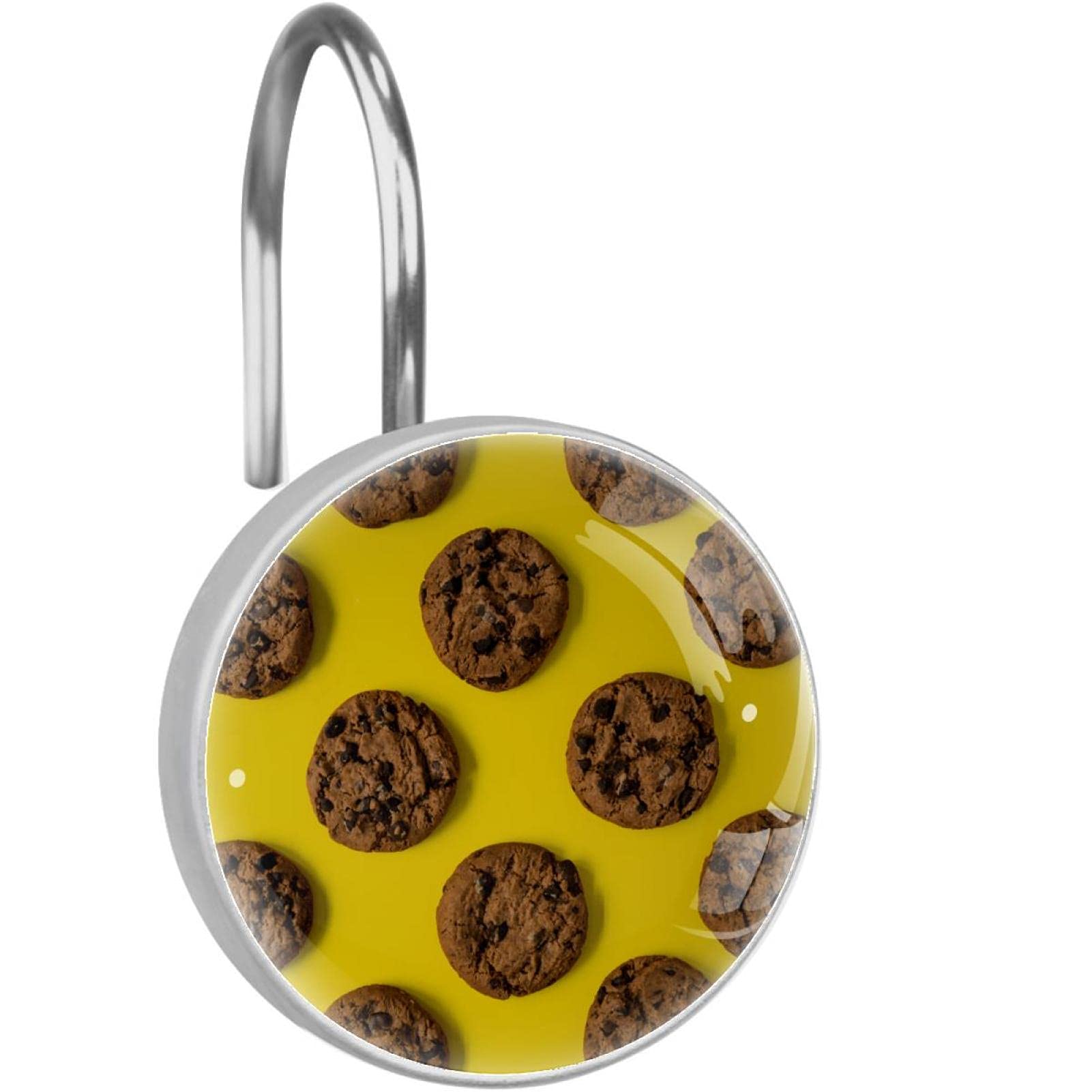 Crochets rideau de douche acier inoxydable et décoration salle de bain motif biscuit chocolat