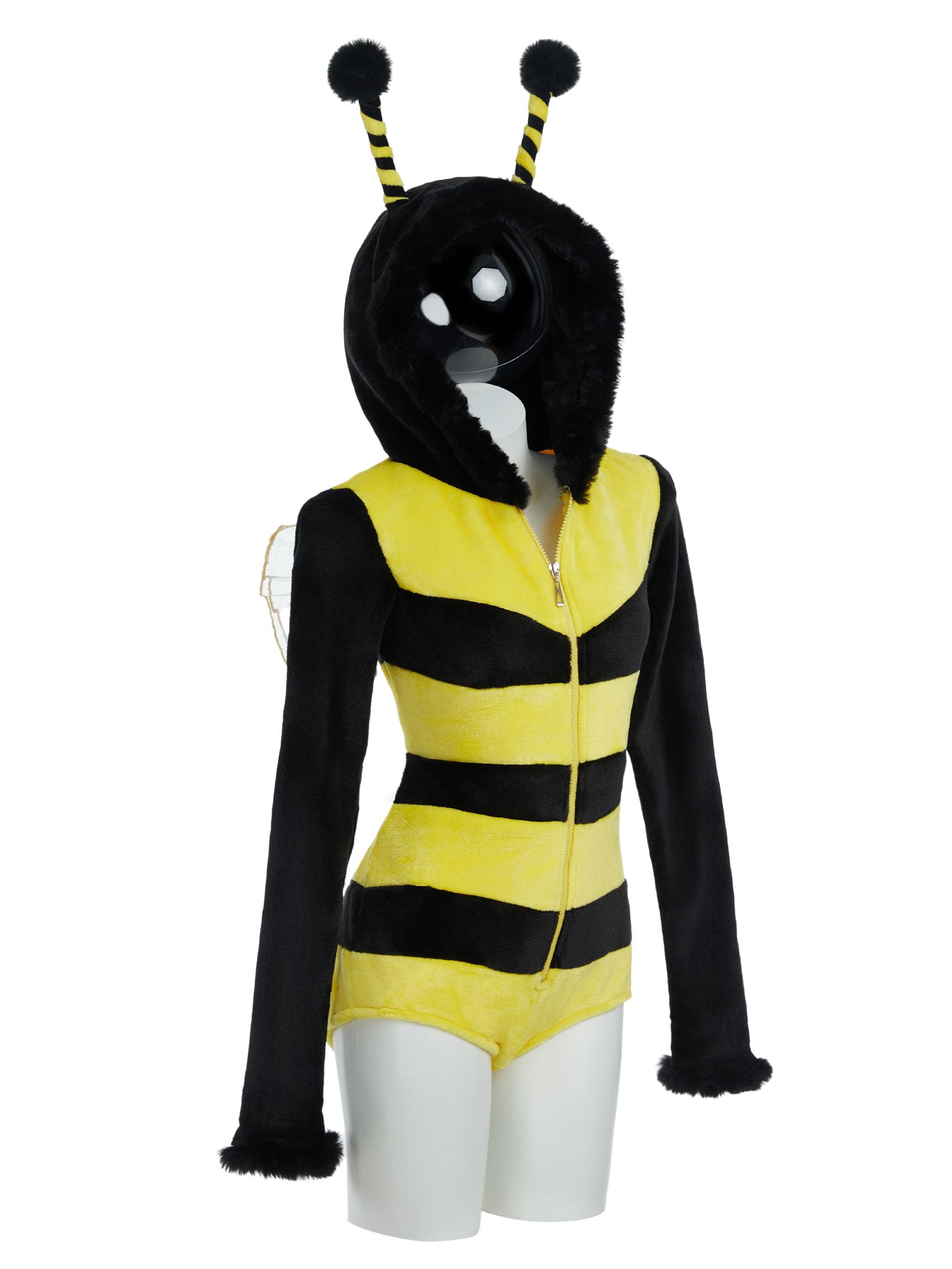 Mobbunny Bee Costume for Women Cosplay Costume Fluffy Romper Fuzzy Onesie Pajama Jumpsuit Halloween Party Costume: Yellow Medium