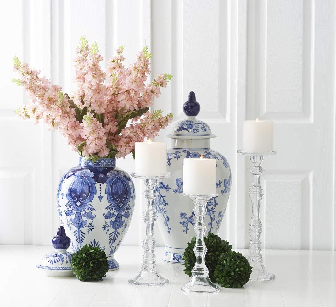 K&K Interiors 15299D 24 Inch Porcelain Blue and White Chinoiserie Lidded Ginger Jar