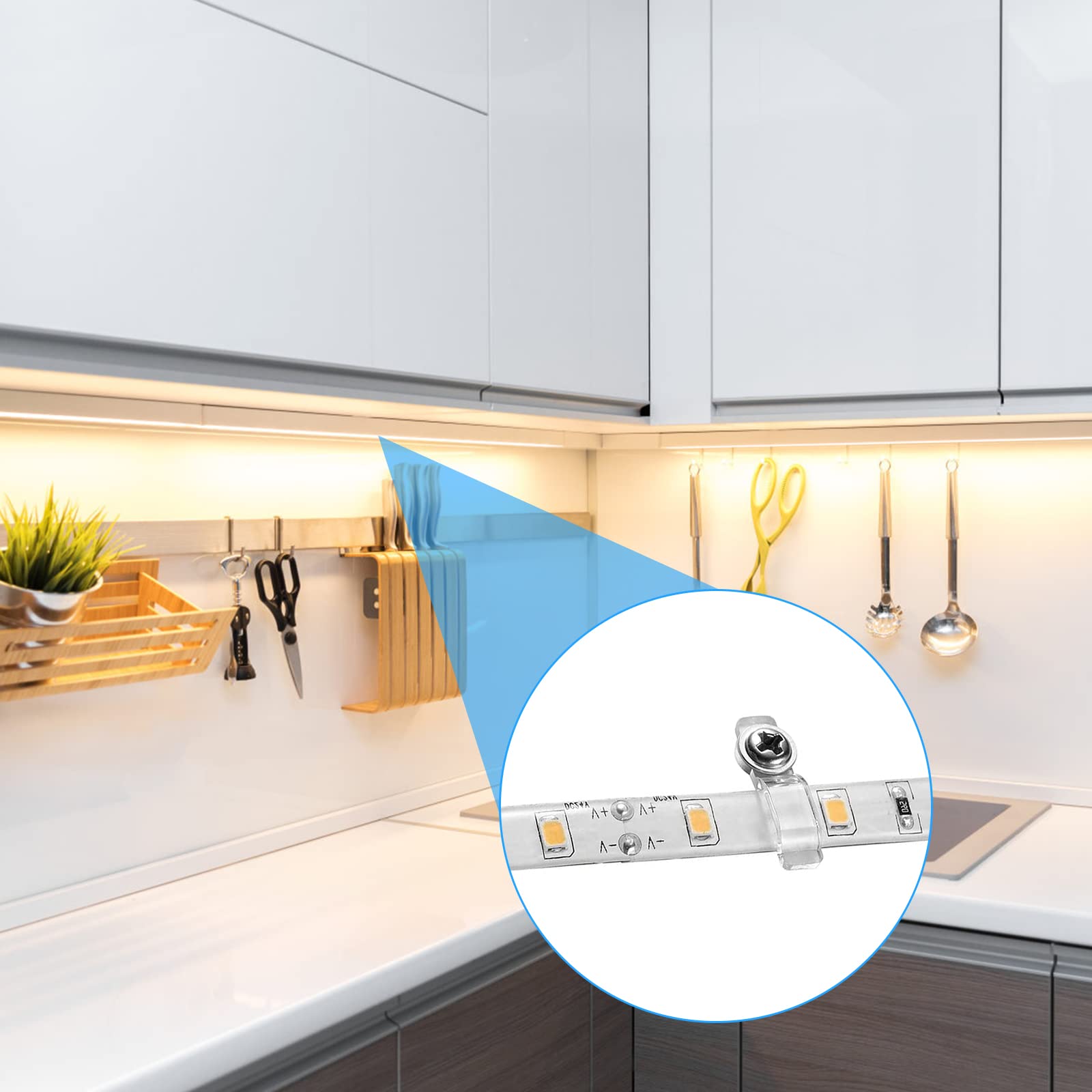 200 Clip Per Strisce LED Con Viti – Staffe Montaggio Trasparenti E Lattiginose Per Strisce Da 8mm E 10mm (Kit Da 200 Pezzi)
