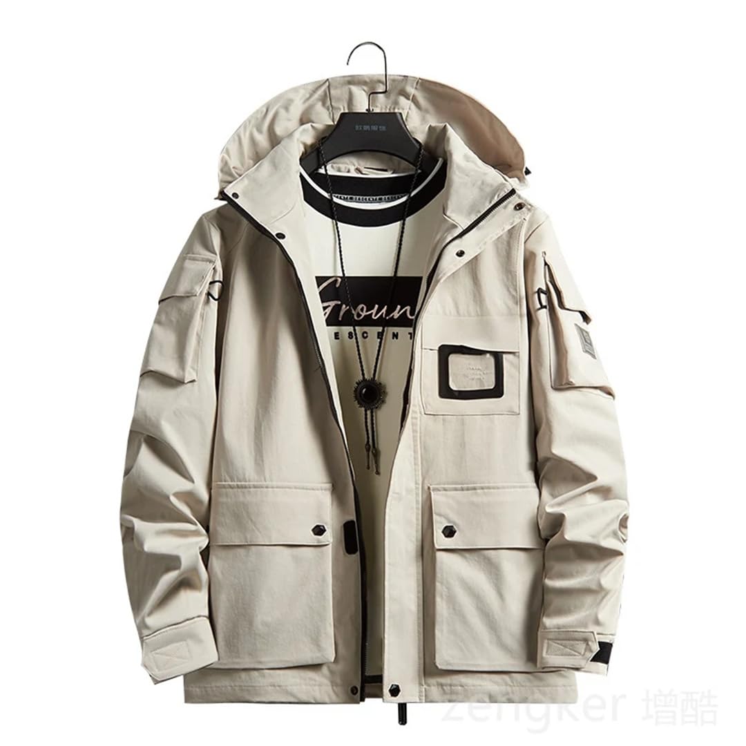 Herren-Frühlingsjacke für lockere, wasserdichte Reißverschluss, mehrere Taschen, Outdoor-Kleidung, Jugend-Windbreaker, gelb, 7XL