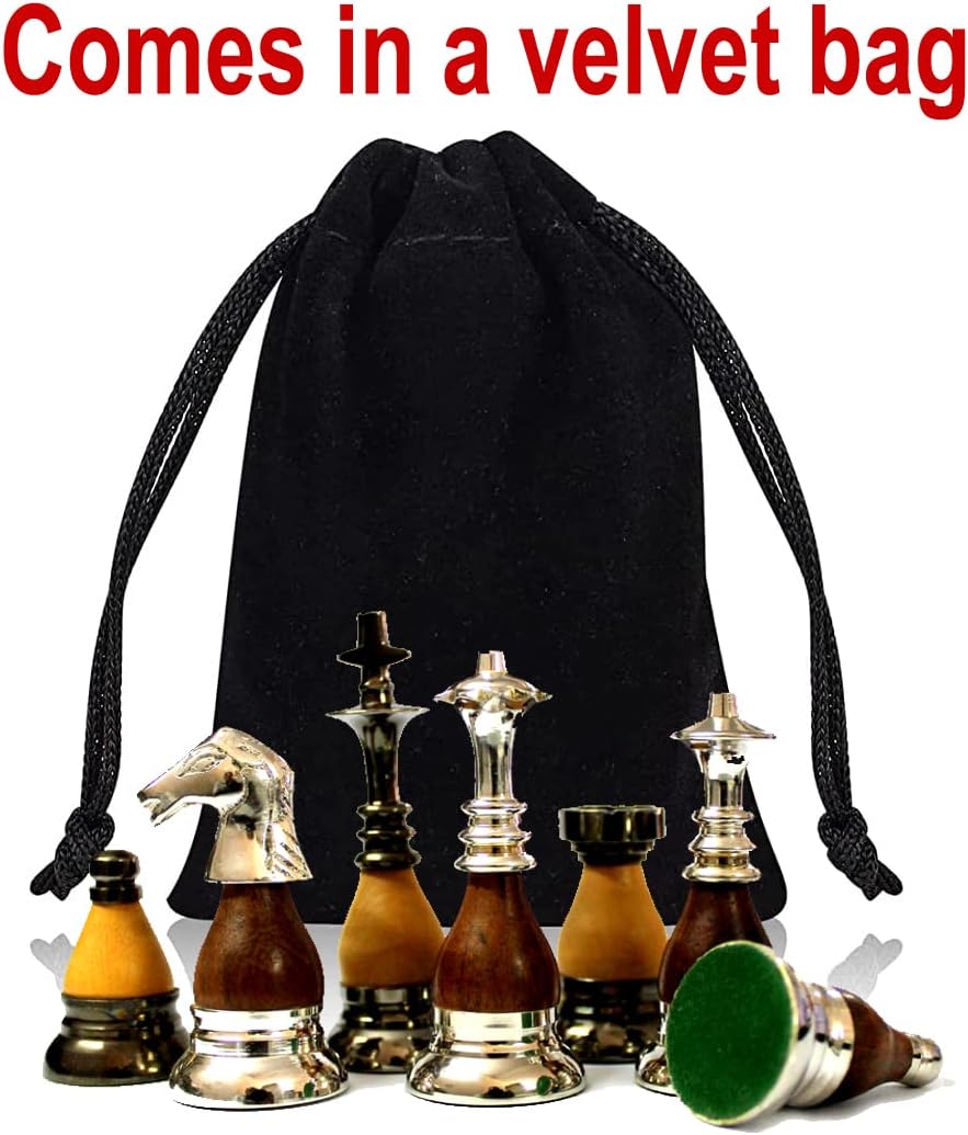 StonKraft Collector Edition Brass Chess Pieces Pawns Chessmen Coins Figurine Pieces - 3.5 Inches - Wooden Brass Combo