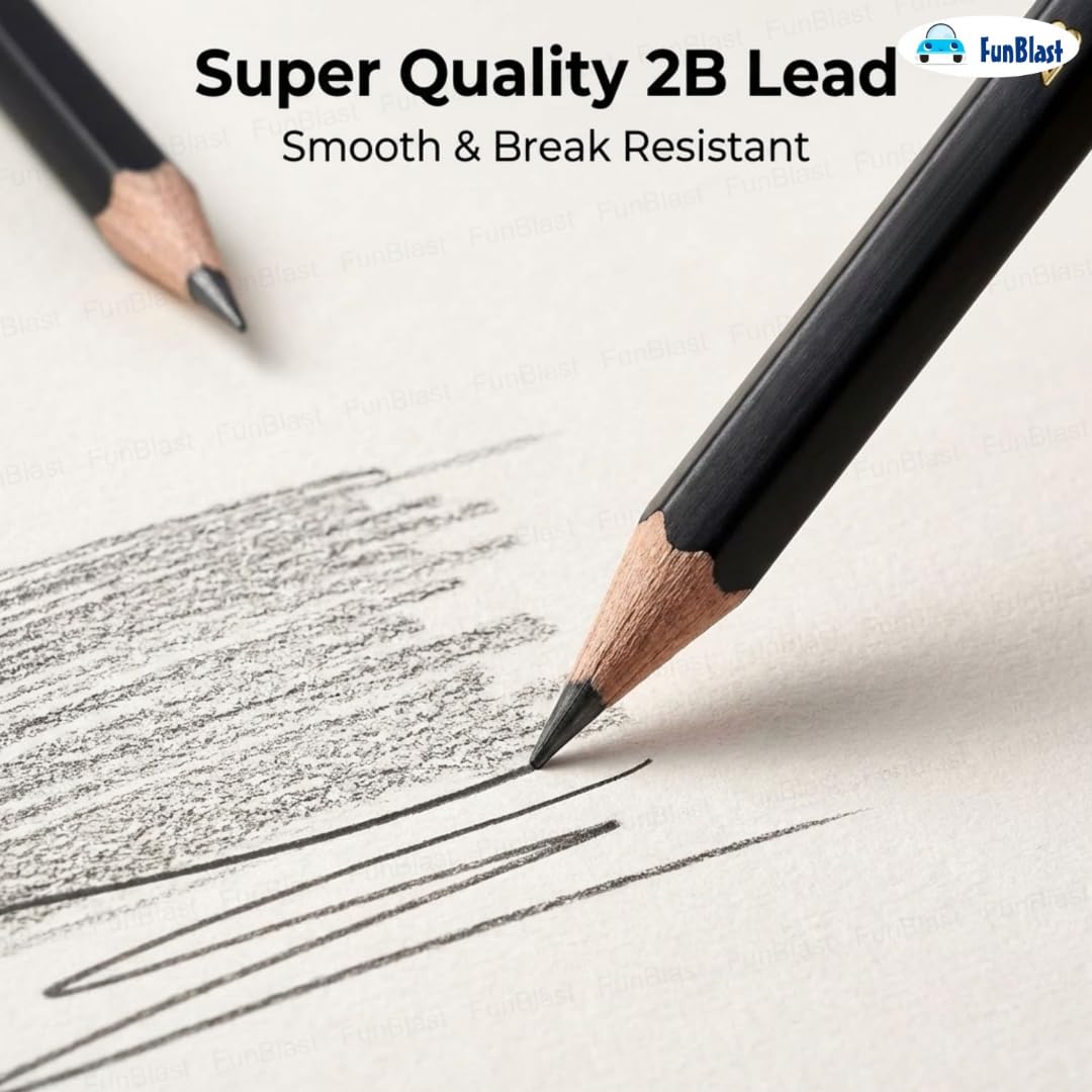 FunBlast 2B Pencils - Black Wood Art Set -3