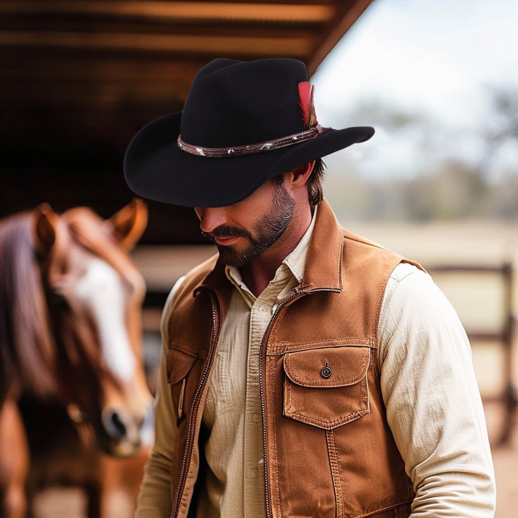 MIX BROWN Western Cowboy Hat for Men & Women 100% Wool Wide Brim Cowgirl Hats Outback Panama Rancher Felt Hat - Image 4