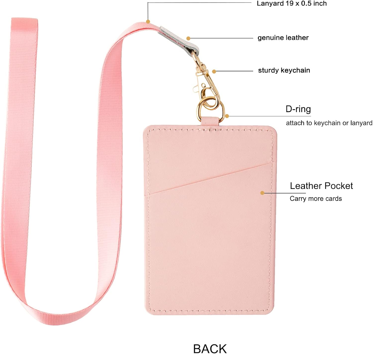 Badge Holders,Leather ID Badge Holder,Vertical Leather ID Badge Card Holder with 1 Clear ID Window & 2 Elastic Credit Card Slot and 1 Detachable Neck Lanyard for Offices ID,School ID (Pink) image 2