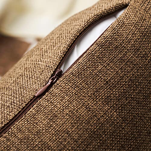 Home Brilliant Set of 2 Euro Shams 24x24 Throw Pillow Covers Decoration Solid Linen Euro Pillowcases Large Cushion Covers for Living Room, 24x24 inch, Brown