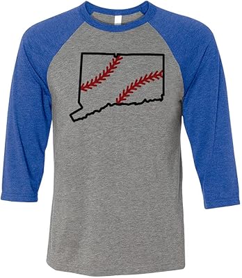 TeesAndTankYou State Shape Baseball Connecticut Three-Quarter Raglan Sleeve Baseball Shirt Unisex Small Grey/Royal