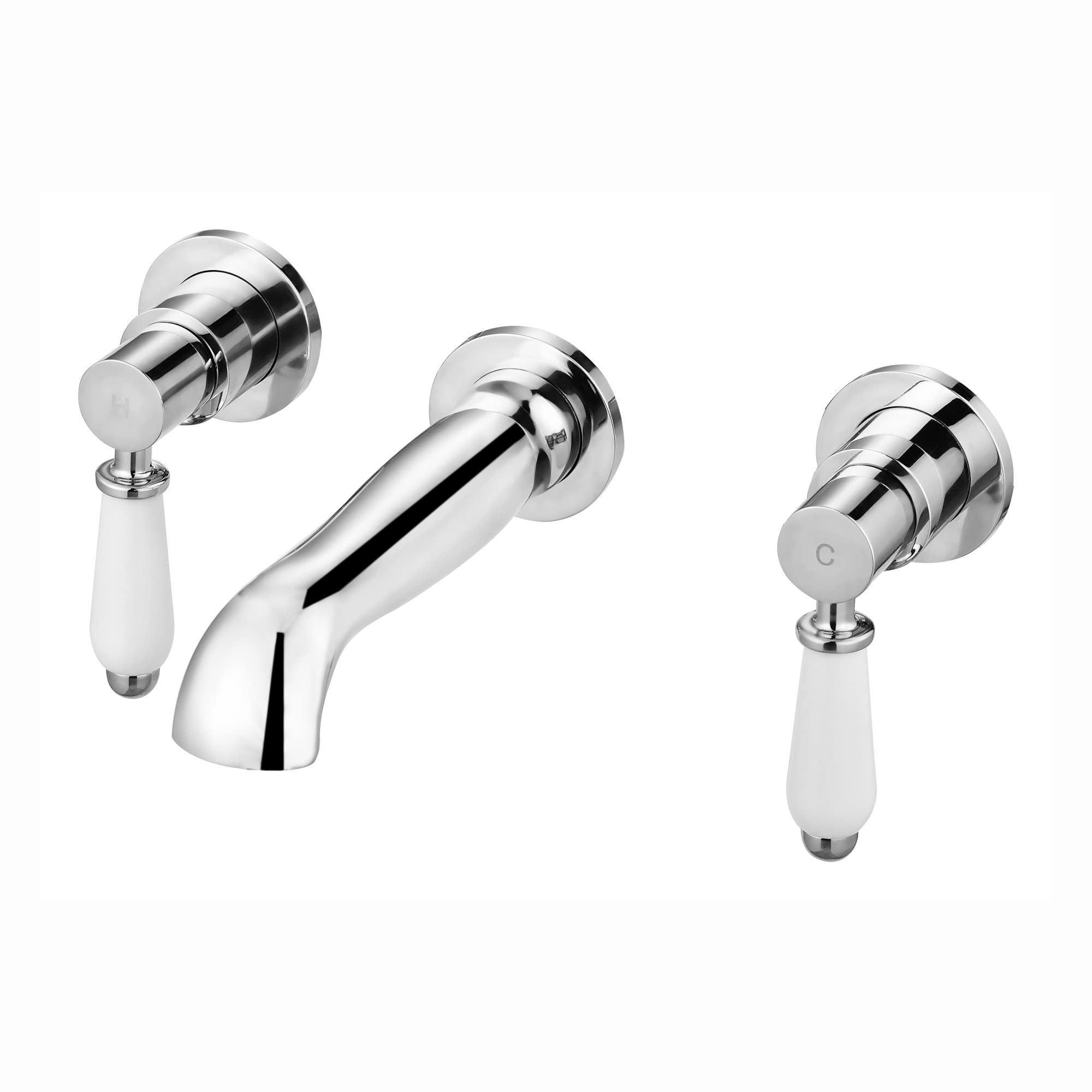 ENKI, Downton, BT0505, Chrome, Wall Mounted Basin Mixer Tap, Bath Filler Tap, 3 Hole, Traditional White Ceramic Twin Levers, Solid Brass Mixer Taps for Bathroom, Easy to Install, 10-Year Guarantee