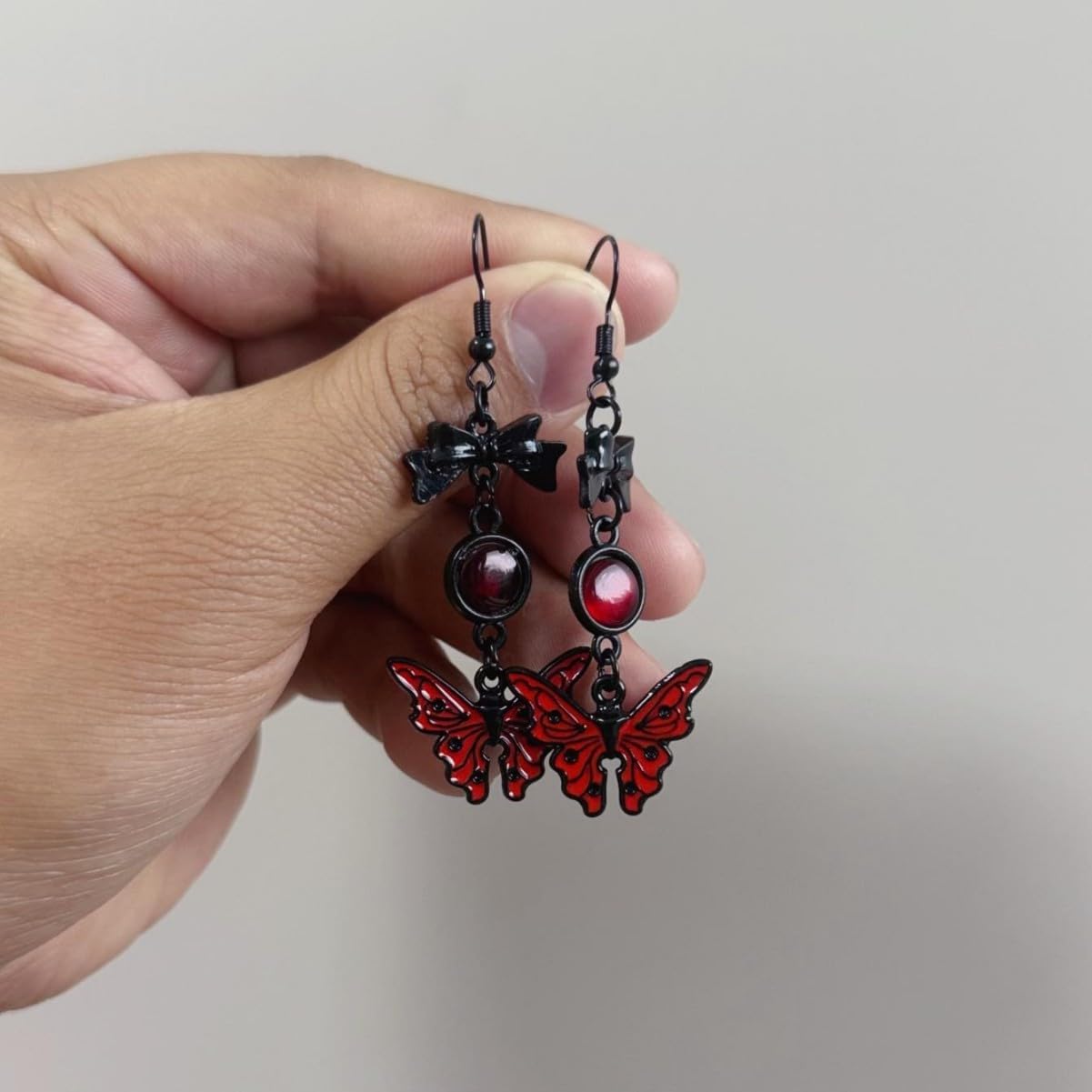 Gothic Butterfly Necklace Earring Set for Women Vintage Blood Red Crystal Butterfly Pendant Necklace Dark Style Butterfly Drop Dangle Earrings Goth Mystery Costume Accessories Halloween Horror Cute Insect Jewelry - Image 3