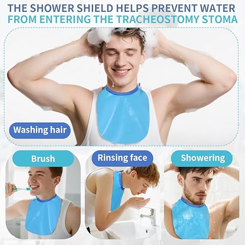 Miniatura 2 de Cubierta de ducha para traqueotomía, protector de estoma para traqueotomía (azul y rosa, 2 piezas)