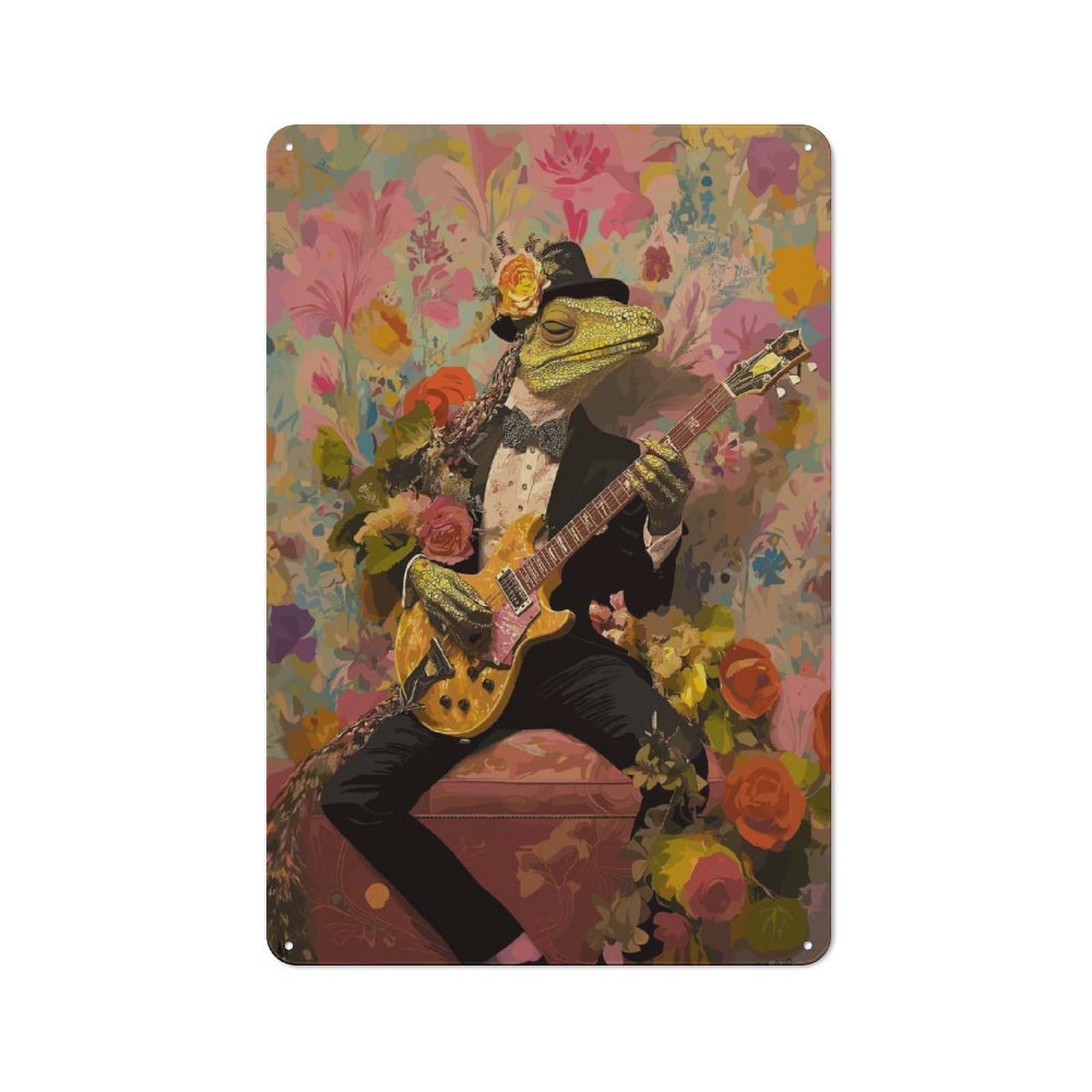 Junmoney Tuxedo Lizard Guitarist Vintage Metal Sign 30X20cm For Café Or Restaurant, Suited To Restaurant Decor Fans
