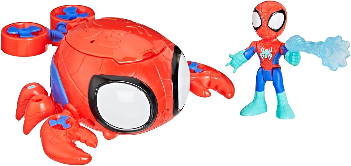 Marvel Spidey and his Amazing Friends Water-Webs Spider Crab, 3-Inch (7.6 CM) Toy Submarine & Action Figure, Super Hero Water Toys, Kids Ages 3+