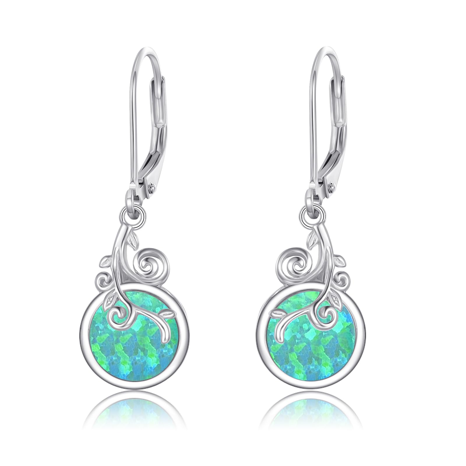 Moonstone/Malachite/Opal Leverback Earrings for Women Sterling Silver Tree Life 6mm Moonstone Dangle Earrings Jewelry Gifts Hypoallergenic Earrings for Women Daughter Sensitive Ears
