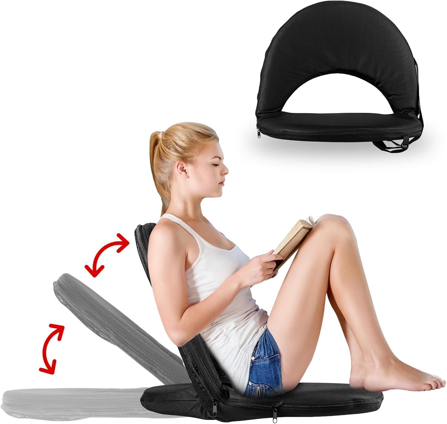 Lucario Extra Wide Stadium Seats for Bleachers, Portable Round Seats with Back Support and Thick Padded Cushion, 6 Reclining Positions for Sporting Events, Camping