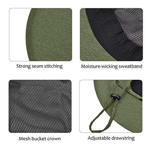 Image of Men Safari Sun Hat Wide Brim Boonie Fishing Cap with Adjustable Drawstring