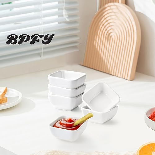 Miniatura 2 de BPFY Paquete de 12 cuencos de cerámica de 3 onzas, cuencos de salsa de inmersión entretenidos para cocina, comedor, condimentos blancos para servir