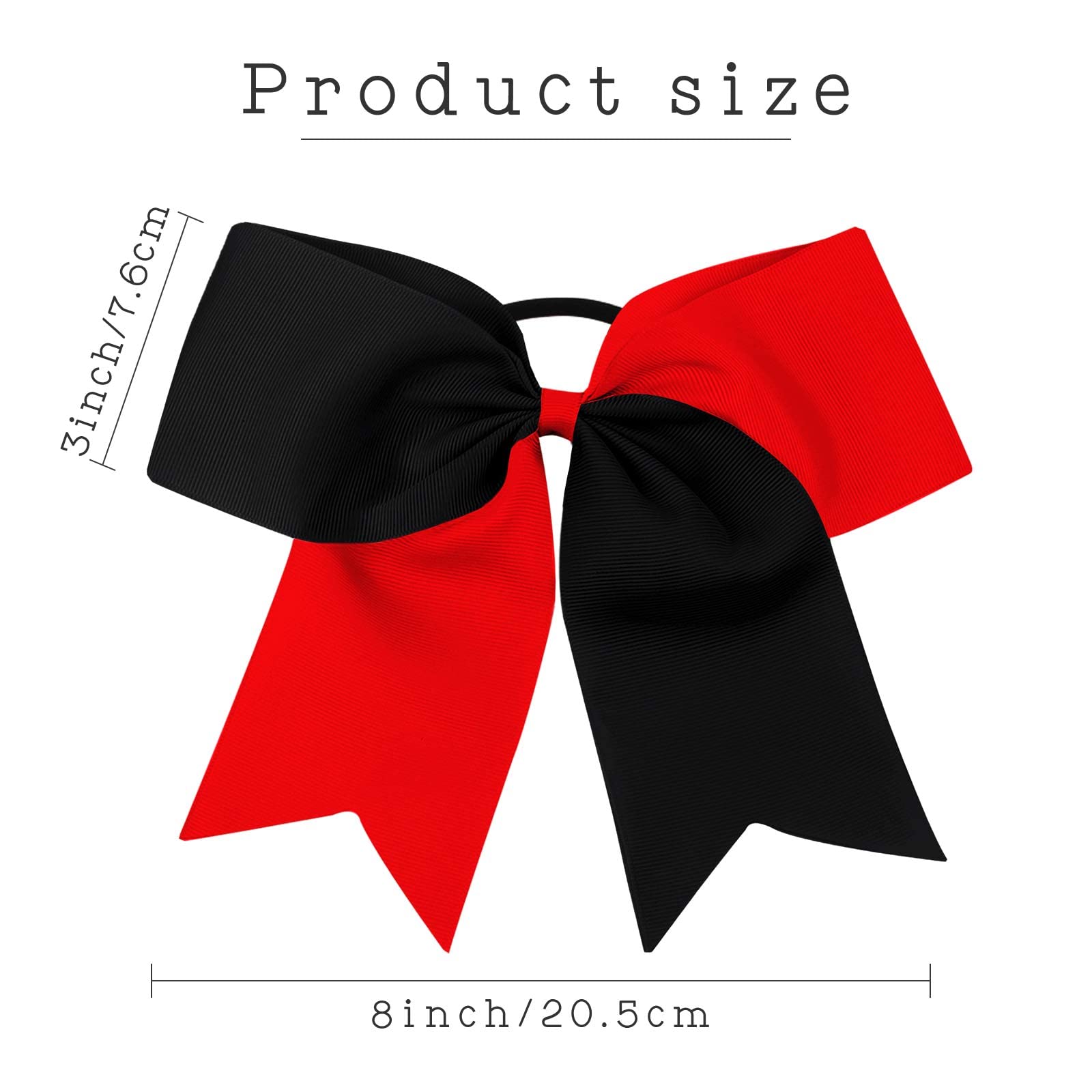 16 fiocchi per capelli grandi da 20,3 cm, elastici per coda di cavallo, fatti a mano, per cheerleader, adolescenti, ragazze e sport universitari (rosso/nero, 16 pezzi (confezione da 1)