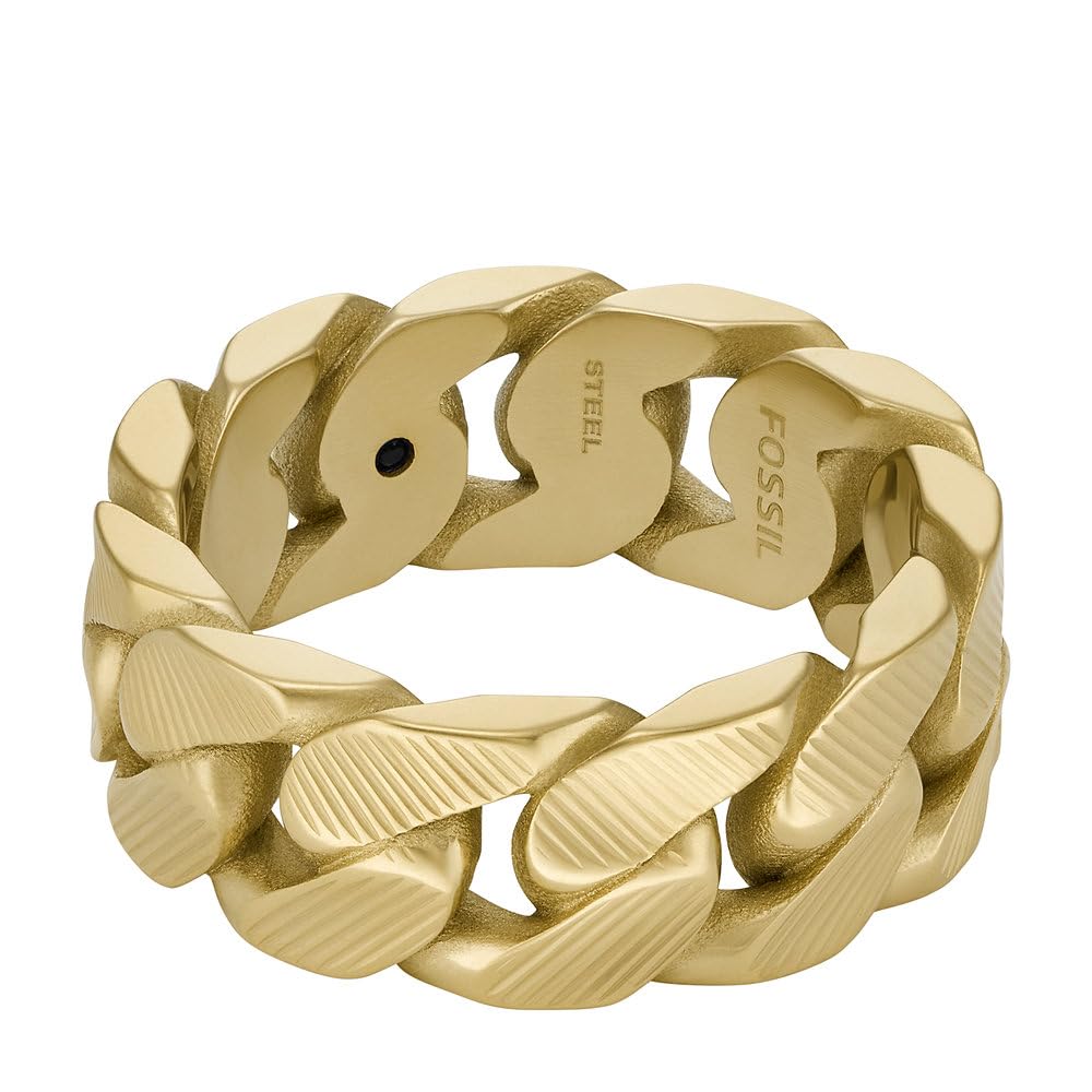Fossil Herrenring Harlow Linear Texture Chain Edelstahl goldfarben, JF046997107