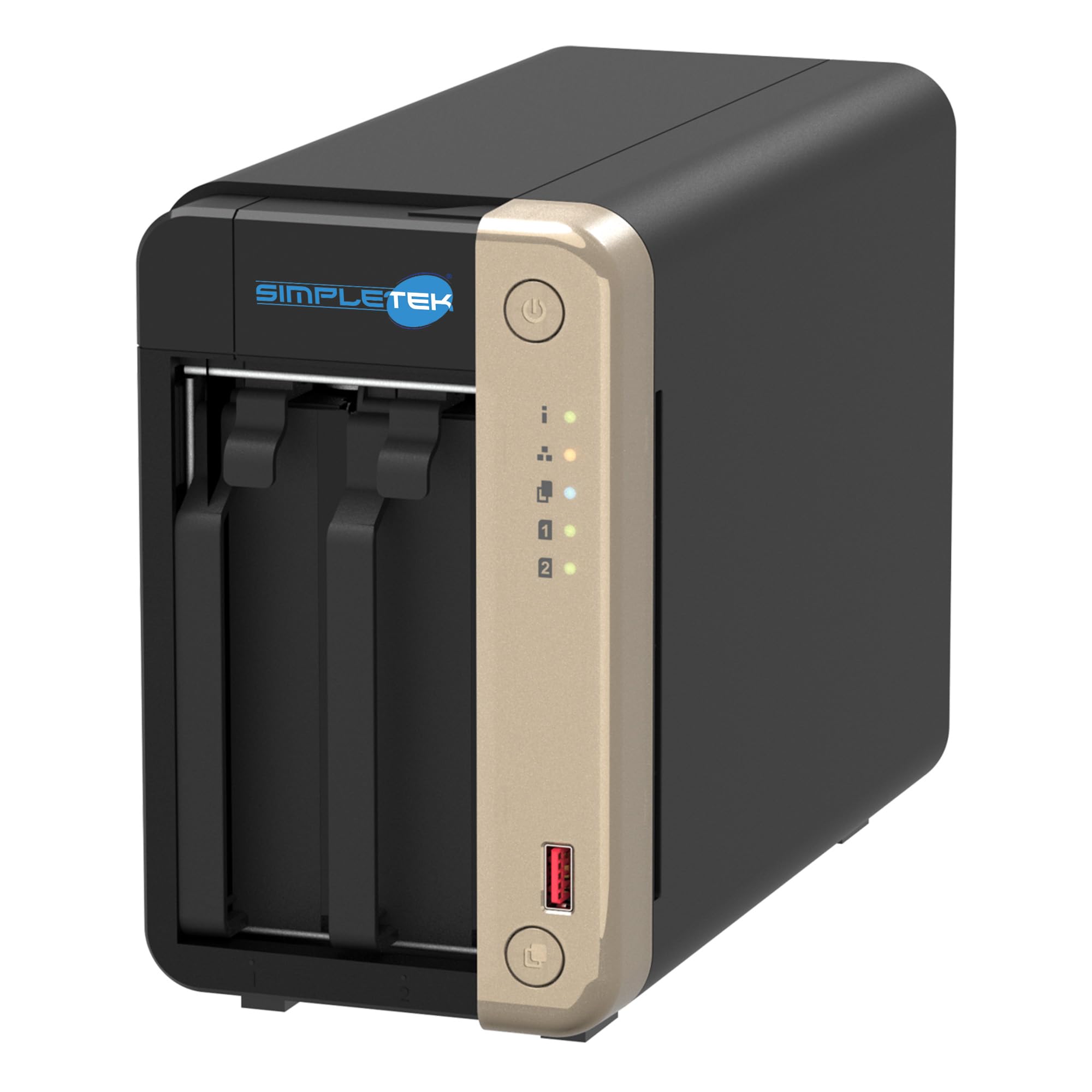 SIMPLETEK - Profesjonalny 2-komorowy serwer NAS - czterordzeniowy procesor - 8 GB pamięci RAM - w tym 2 x HDD 12 TB - 2 gniazda M.2 NVMe - podwójny port 2,5 GbE