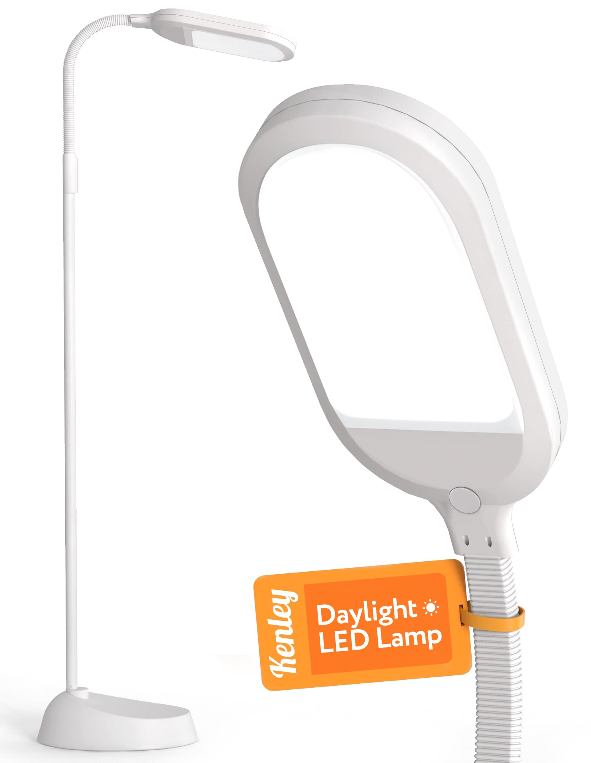 Kenley Daylight Lamp - Reading Light Floor Standing - Customizable Brightness Levels - Natural Sunlight with Adjustable Brightness - Standard Lamps for Living Room Bedroom Craft Study (Light Grey 15W)