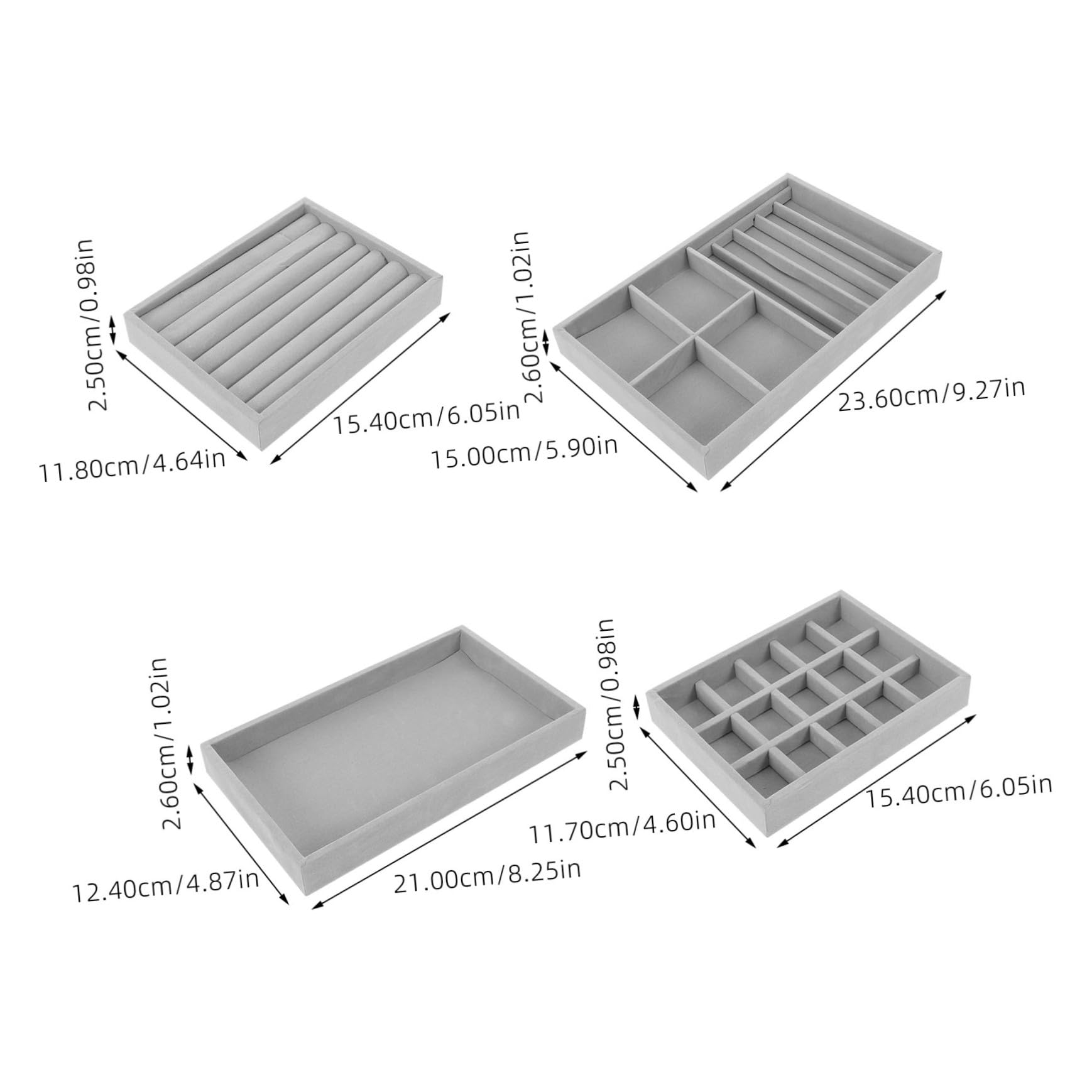 BESPORTBLE Bandeja Organizadora para Joyas de 4 Piezas Material de Terciopelo Diseño de 15 Compartimentos para Anillos y Pendientes Adecuado para Tienda de Joyería o Uso en Casa